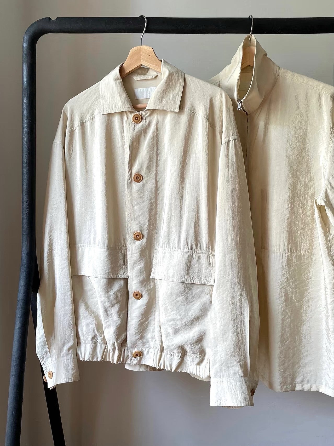 Lemaire SS19 Dry Silk Harrington Jacket - Minimalist Boxy Outerwear - Off-white coat
