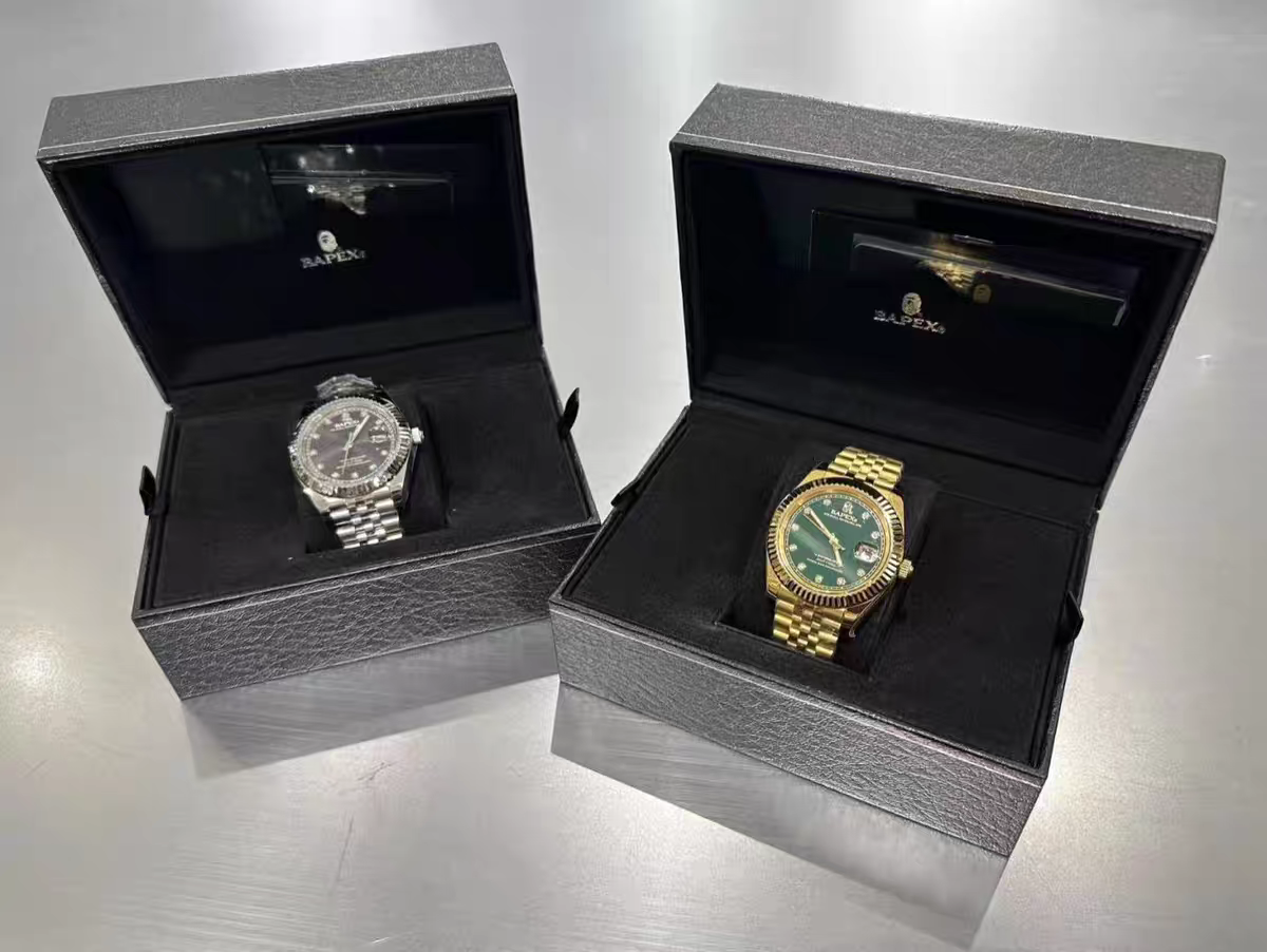 TYPE 6 BAPEX Gold-Green Ape Power Watch - Fluted Bezel Datejust Mechanical Wristwatch