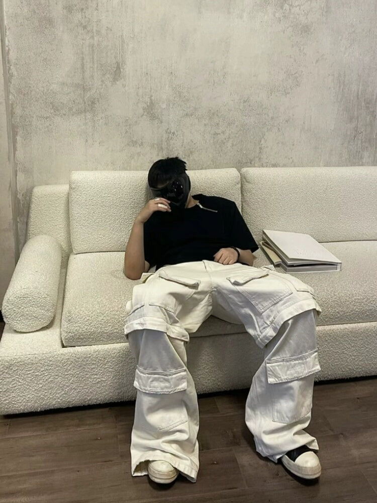 23AW Runway Designer B Vers. Off-White Distressed Cargo Work Pants Detachable - Size avaliable S M L XL