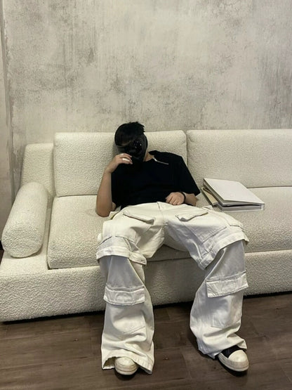 23AW Runway Designer B Vers. Off-White Distressed Cargo Work Pants Detachable - Size avaliable S M L XL
