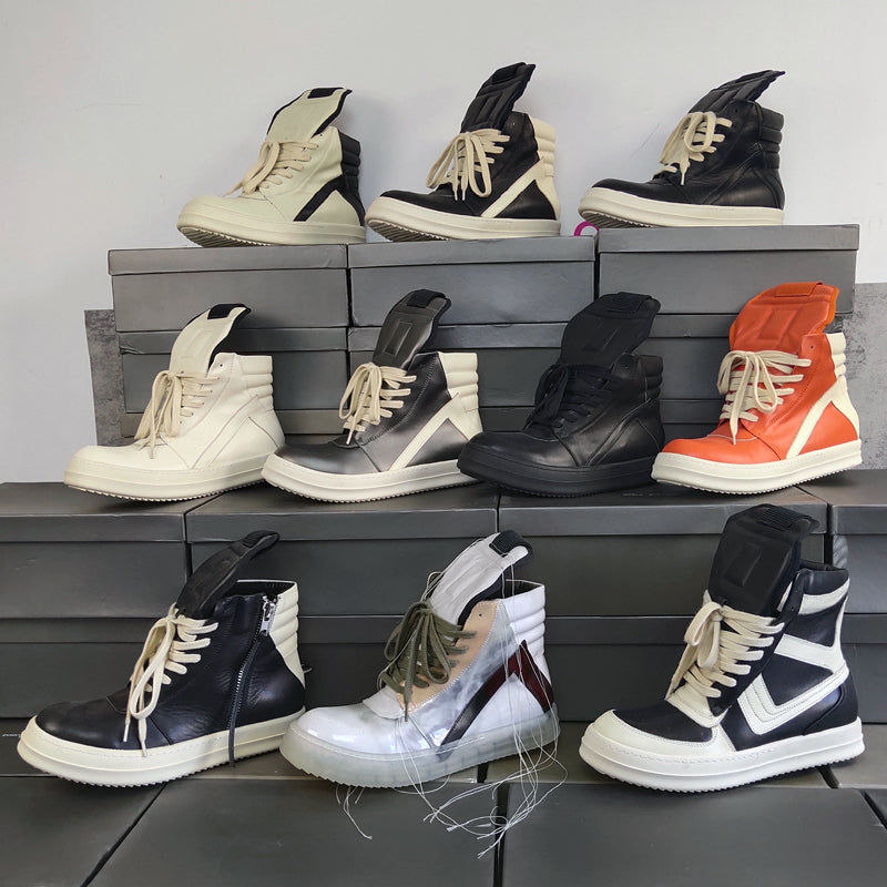 Rick Owen Reverse Triangle High-Top Leather Shoes Thick Sole Sneakers