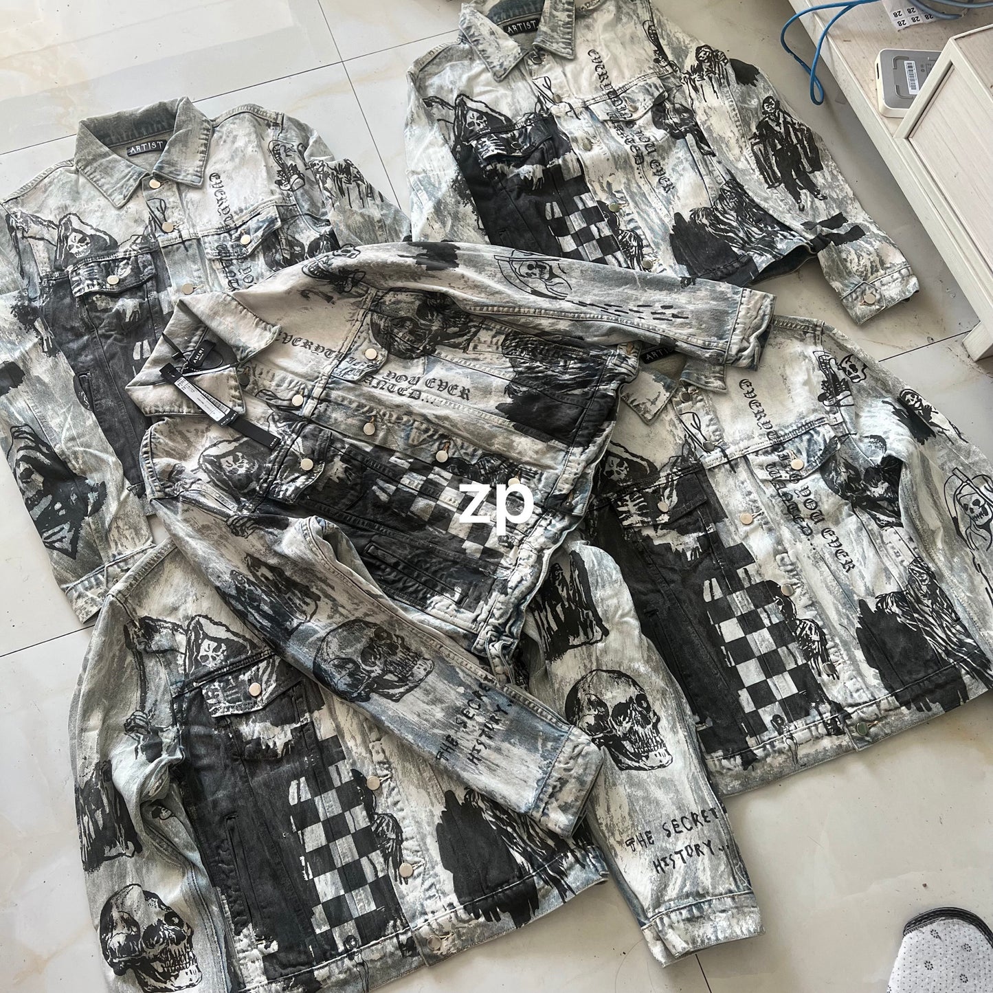 AMIRI 22FW Skull Reaper Graffiti Jackets - Hand Painted Waxed Denim
