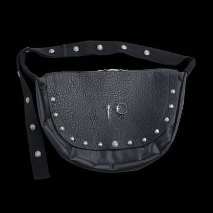 Thug Club 23SS Genuine Leather Shoulder Bag Grain Biker Crossbody Bag - Black