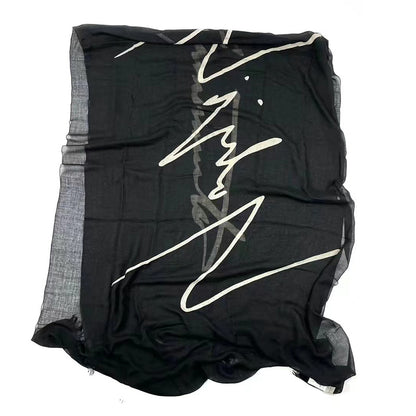 Donclickin Yohji Yamamoto Vibe Signature Silk Scarf & Shawl - Black 75 x 250
