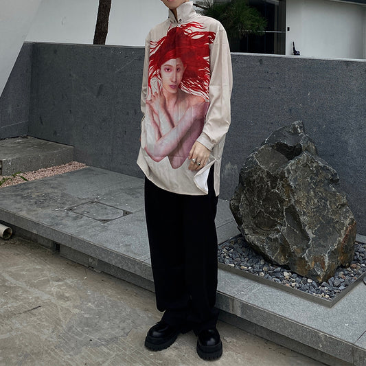 donclickin Yohji Uchida Suzuran ’Sun Child’ Print Shirt - Reversible Silk Blouse