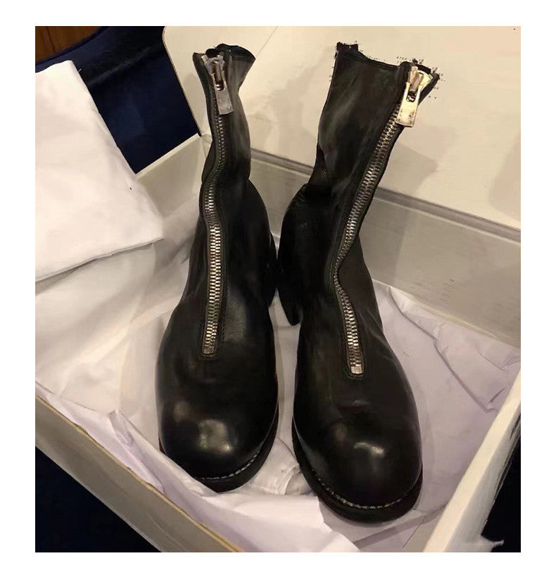 Guidi PL2 Handcrafted Style Front Zip Boots - Artisanal Black Leather - Black