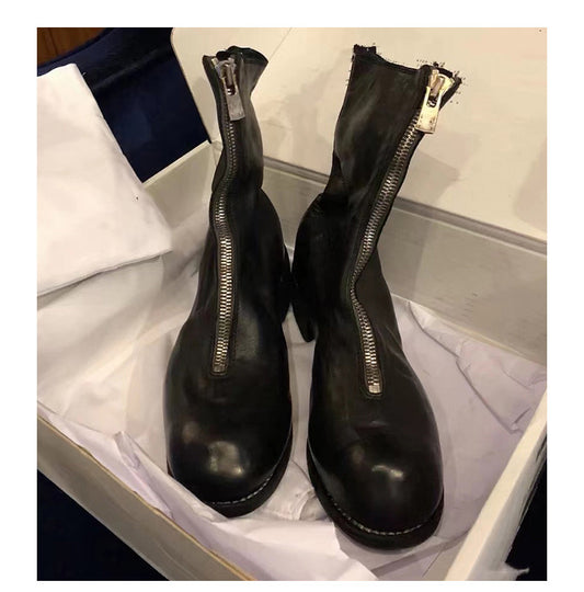 Guidi PL2 Handcrafted Style Front Zip Boots - Artisanal Black Leather - Black