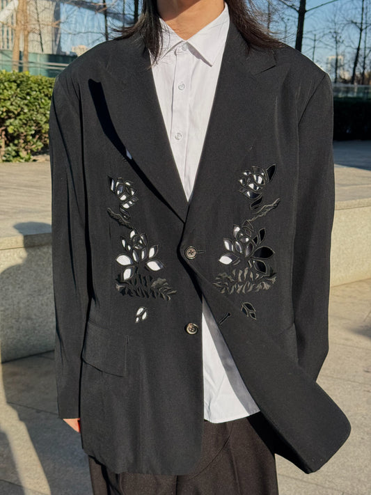 Self-made Yohji 'Flower & Youth' Wool Blazer - Lotus Cut-Out Detailing - Donclickin