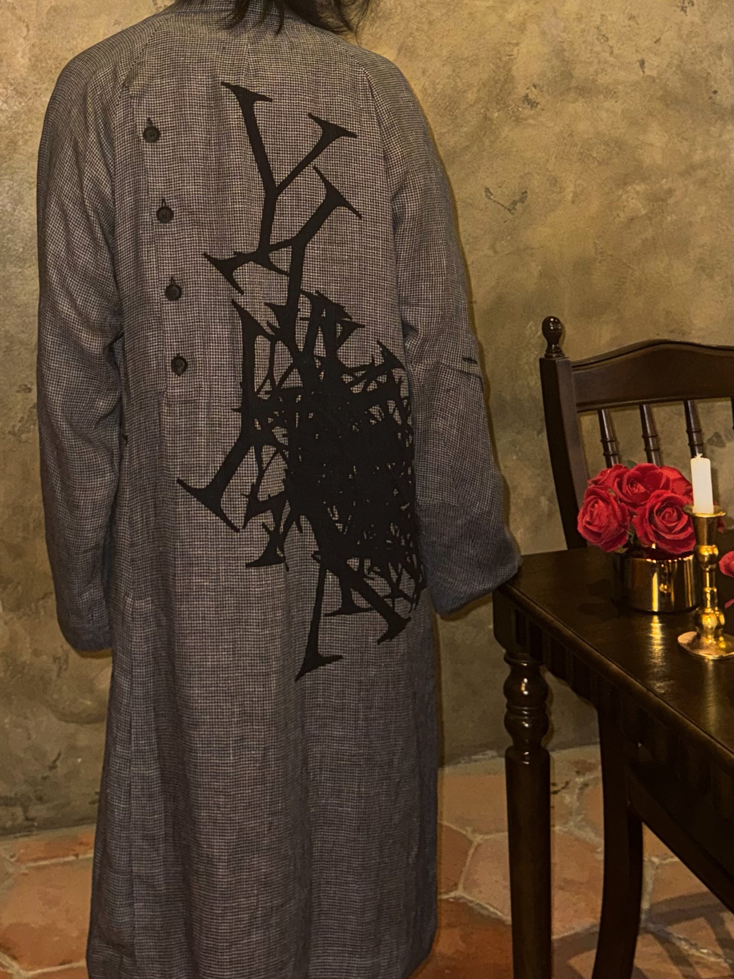 Self-made Yohji Wool Blend Trench - Houndstooth with 'Y' Monogram Print - Donclickin