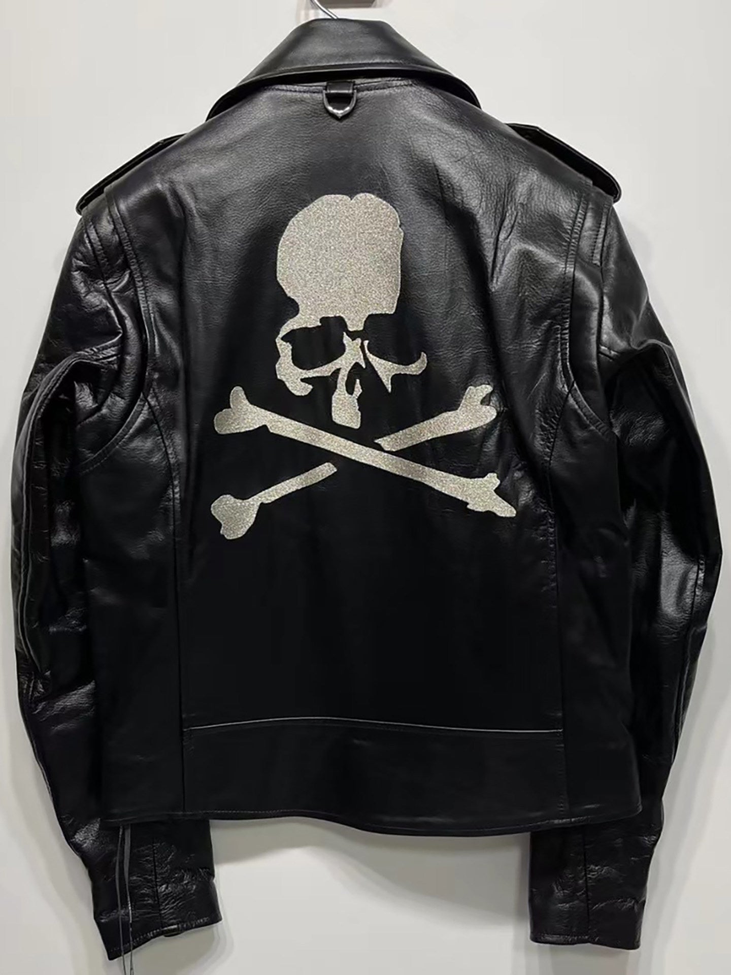 MASTERMIND Skull Embroidery Cowhide Biker Jacket - Luxury Darkwear