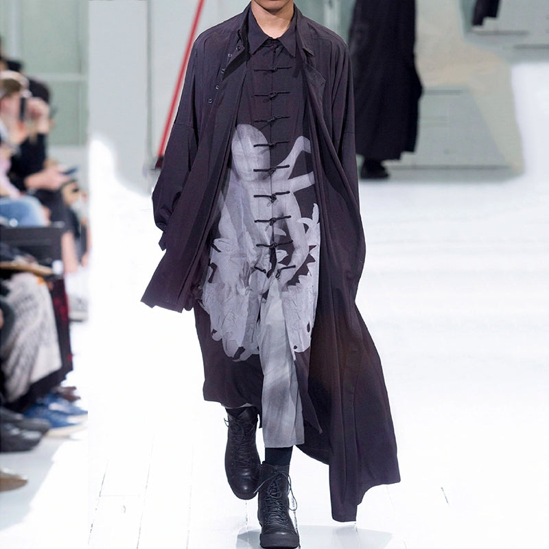 Yohji Yamamoto Dark Asura Lily Printed Mid-Length Shirt Button Closure