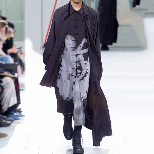 Yohji Yamamoto Dark Asura Lily Printed Mid-Length Shirt Button Closure