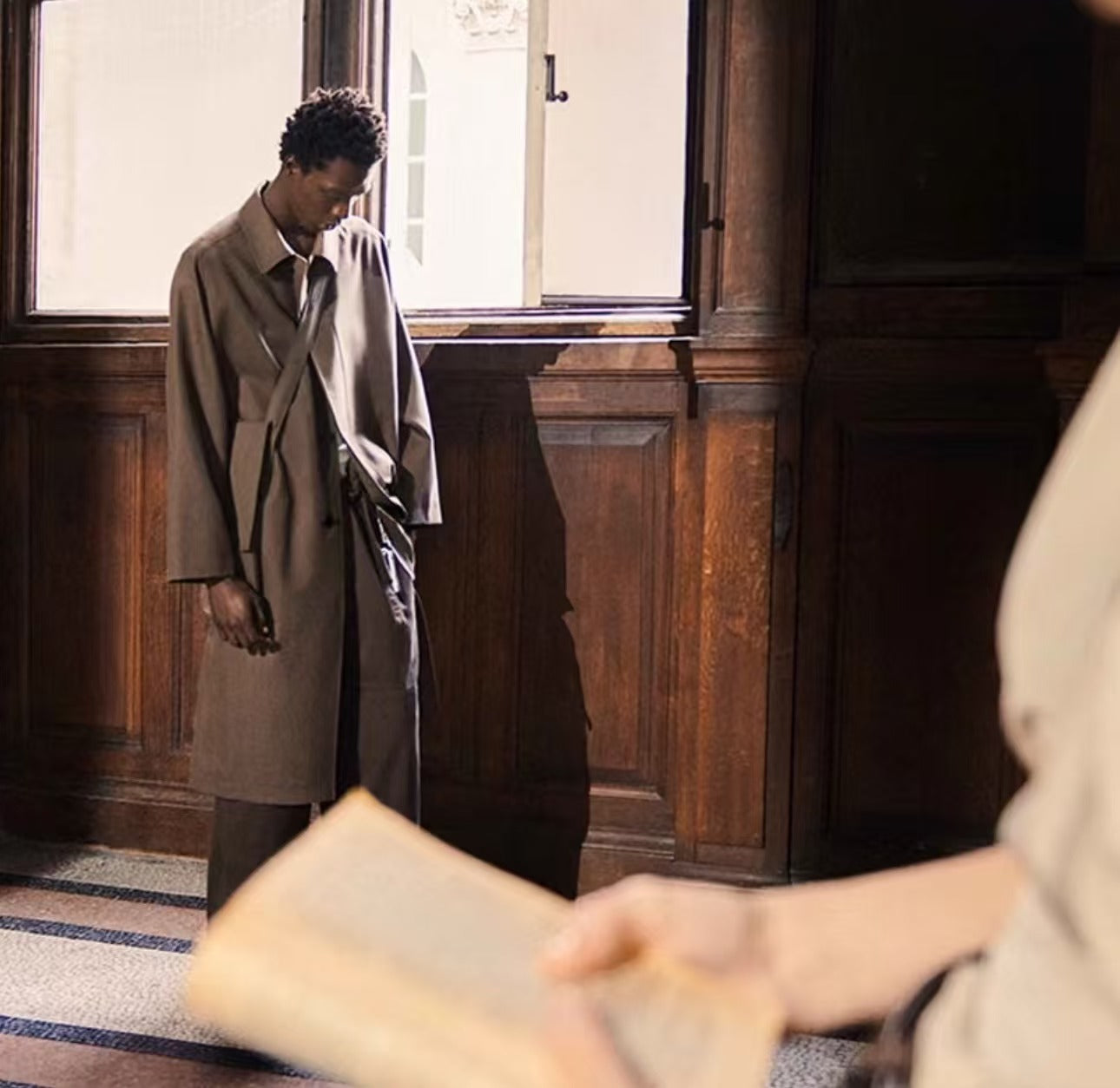 Lemaire Alpaca Wool Blend Trench Coat - Brown Stand Collar Robe