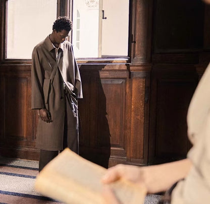 Lemaire Alpaca Wool Blend Trench Coat - Brown Stand Collar Robe