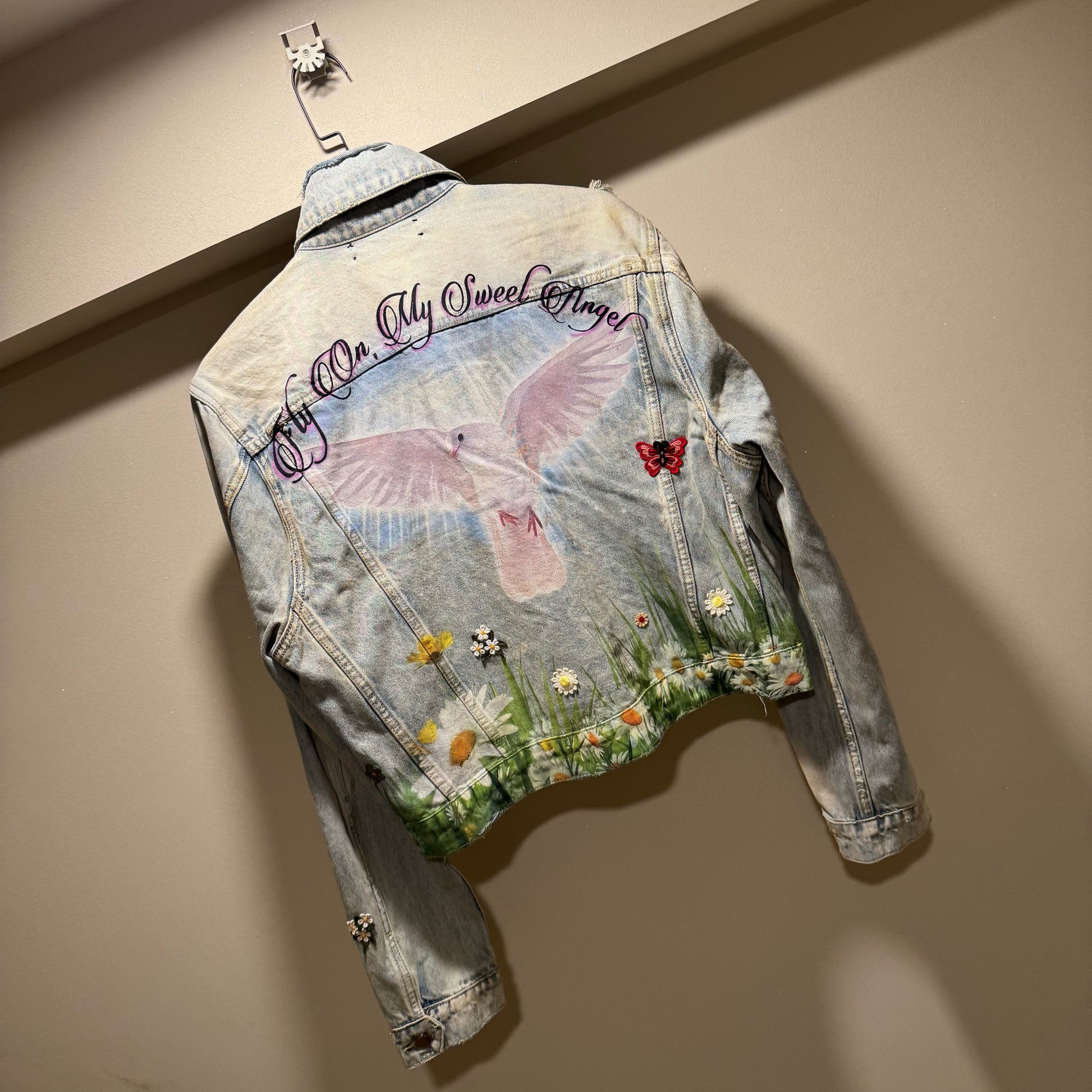 Amiri Dove Embroidered Denim Jacket - Exclusive Custom Distressed