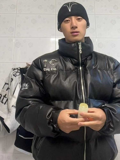 Thug Club ’Drip’ Puffer Jacket - PU Leather Opium Outerwear
