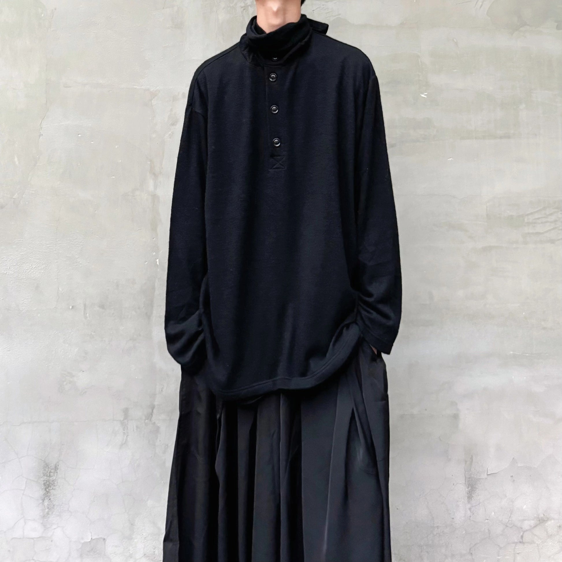 Yohji Yamamoto Merino Wool Knit Sweater Turtleneck Integrated Tie Scarf
