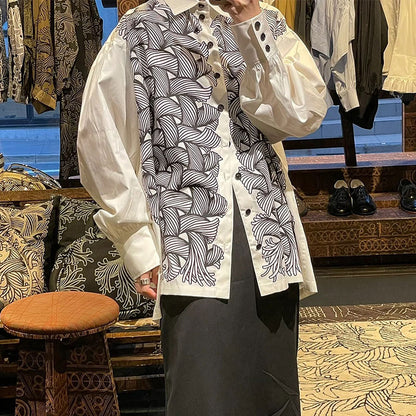 Nemeth 22SS All-Over Knot Print Shirt – Cotton Loose Fit Long Sleeve