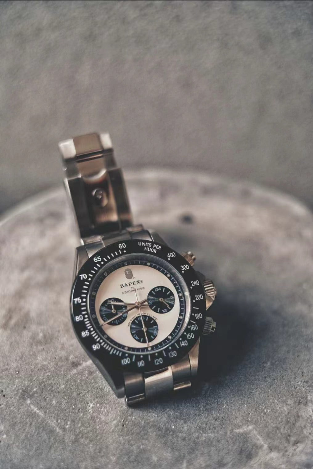 BAPEX TYPE 3 Triple-Eye Primate Head Watch - Panda Dial Quartz Chronograph