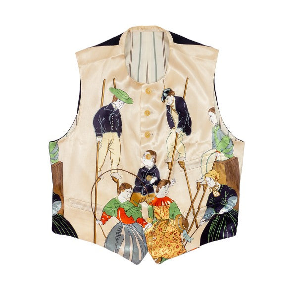 Yohji Yamamoto Dark Aesthetic Rokumeikan Silk Print Unisex Casual Vest