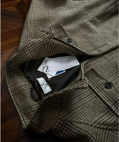 Prince of Wales Houndstooth Wool Harrington Jacket – Tailored Short Fit 48% Wool
