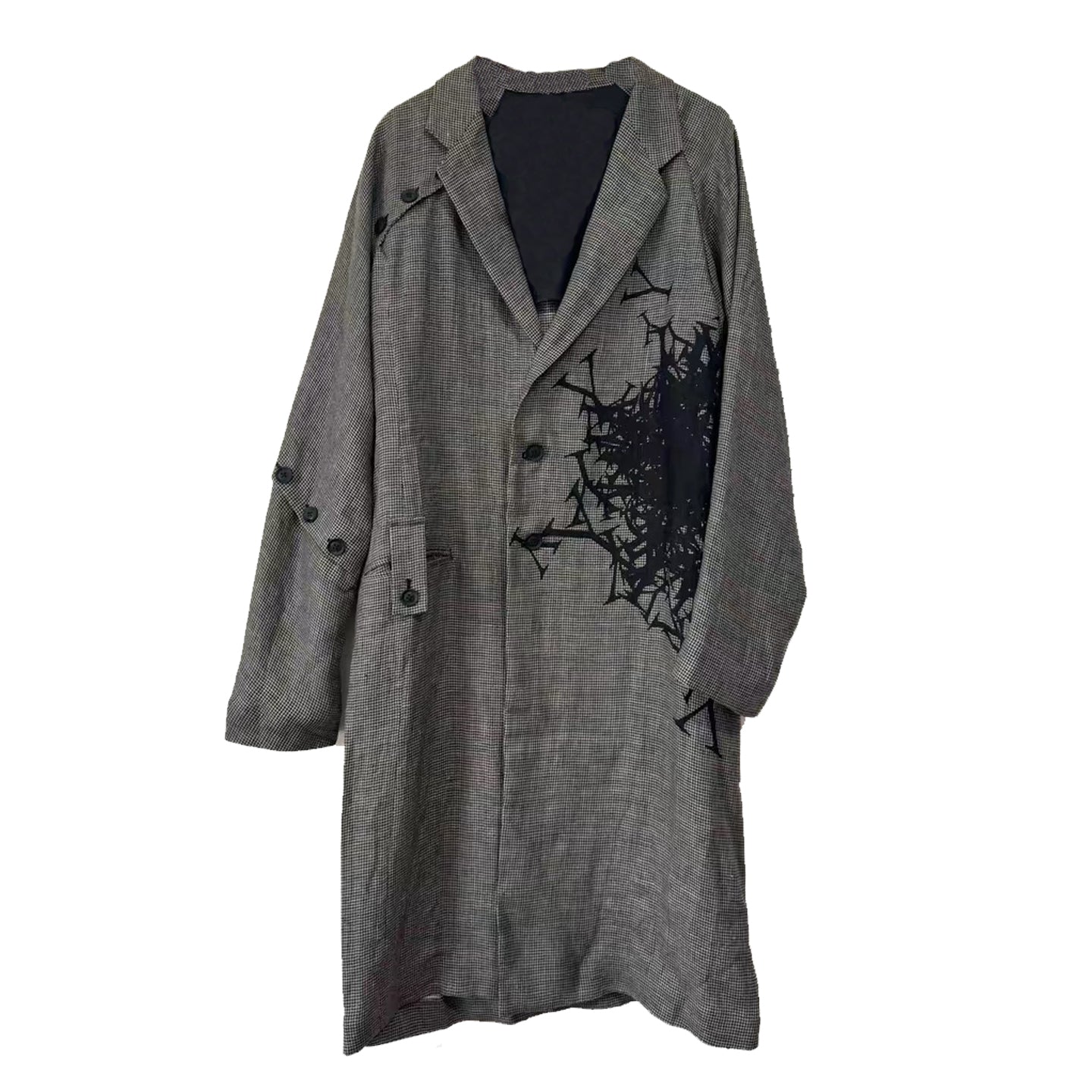 Self-made Yohji Wool Blend Trench - Houndstooth with 'Y' Monogram Print - Donclickin