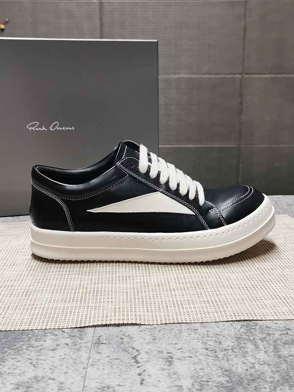 RO 22SS Vintage Leather Low-Top Sneaker Rick Owens - Black/Milk - 