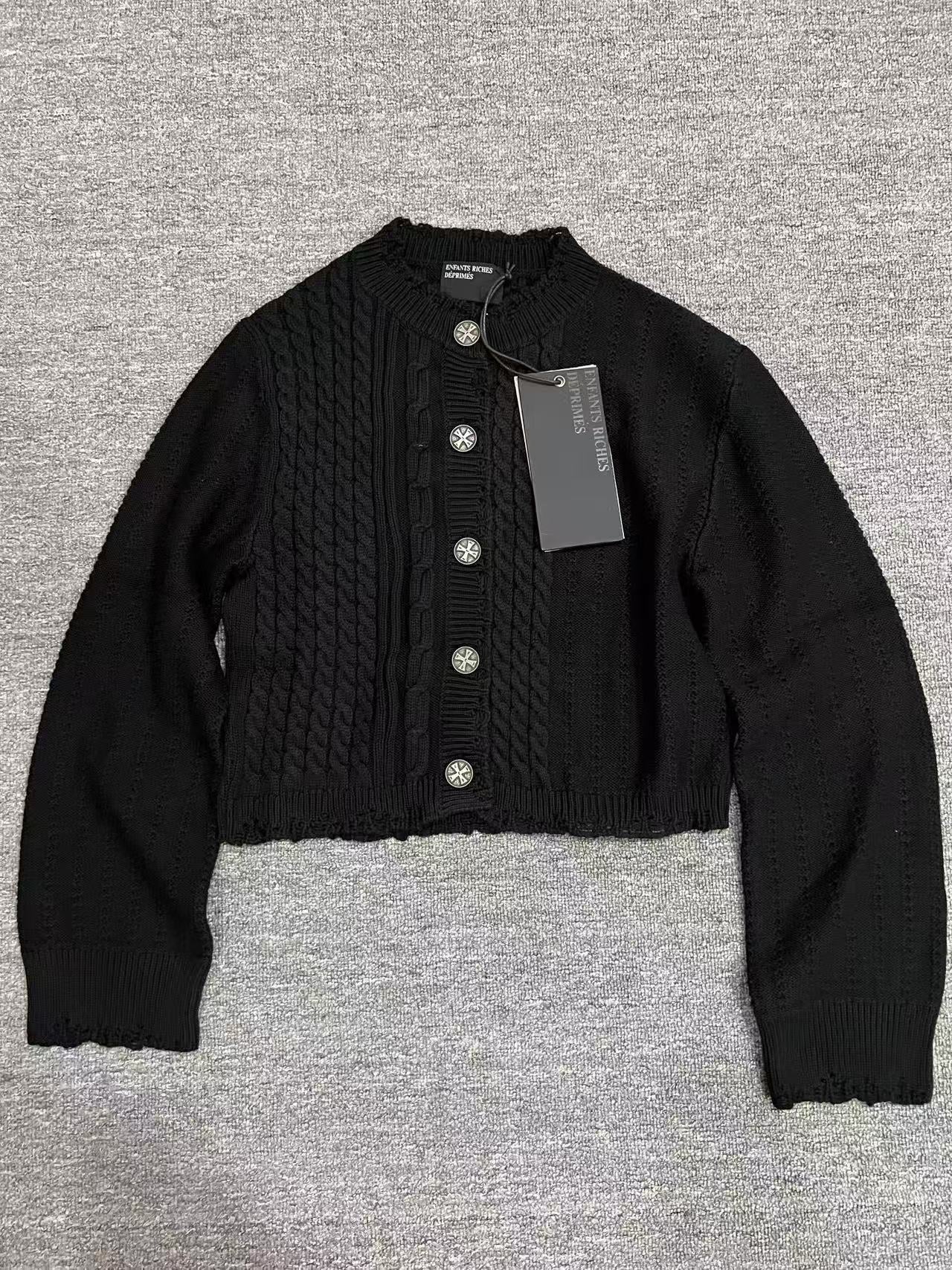 ERD 'Depressed Heir' Cardigan - Cashmere-Cotton Blend Cropped Knit Silver Buttons - Donclickin