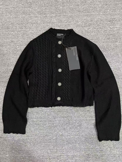 ERD ’Depressed Heir’ Cardigan - Cashmere-Cotton Blend Cropped Knit Silver Buttons