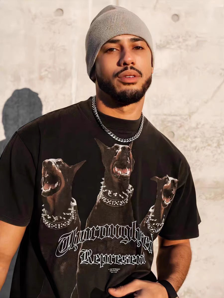 REPRESENT Washed Distressed Doberman Shark Short-Sleeve T-Shirt FOG