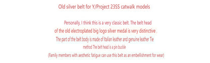 Y/Project 23SS Runaway Distressed Silver Plaque Genuine Leather Belt