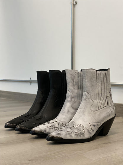 Top-Grain Leather Sole Chelsea Boots -Handcraft Distressed Western Metal Toe Cap