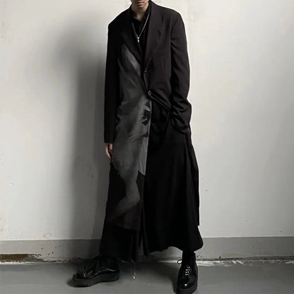 Yohji Asura Pleated Trench - Dark Avant-garde Black Unisex Coats