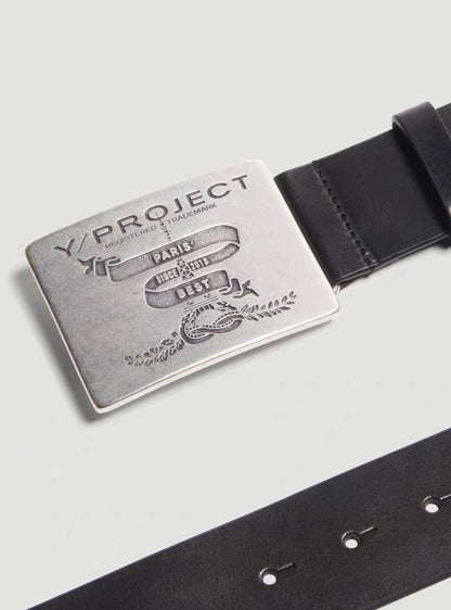 Y/Project 23SS Runaway Distressed Silver Plaque Genuine Leather Belt
