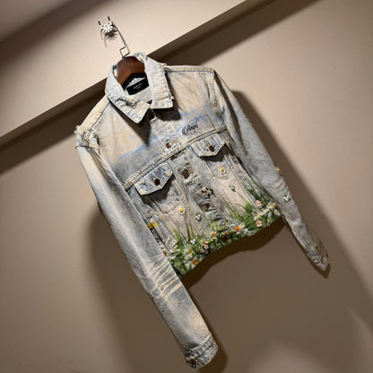 Amiri Dove Embroidered Denim Jacket - Exclusive Custom Distressed