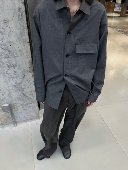 LEM SS25 Black-Grey Wool Shirt Jacket - 100% Wool Button-Front Overshirt