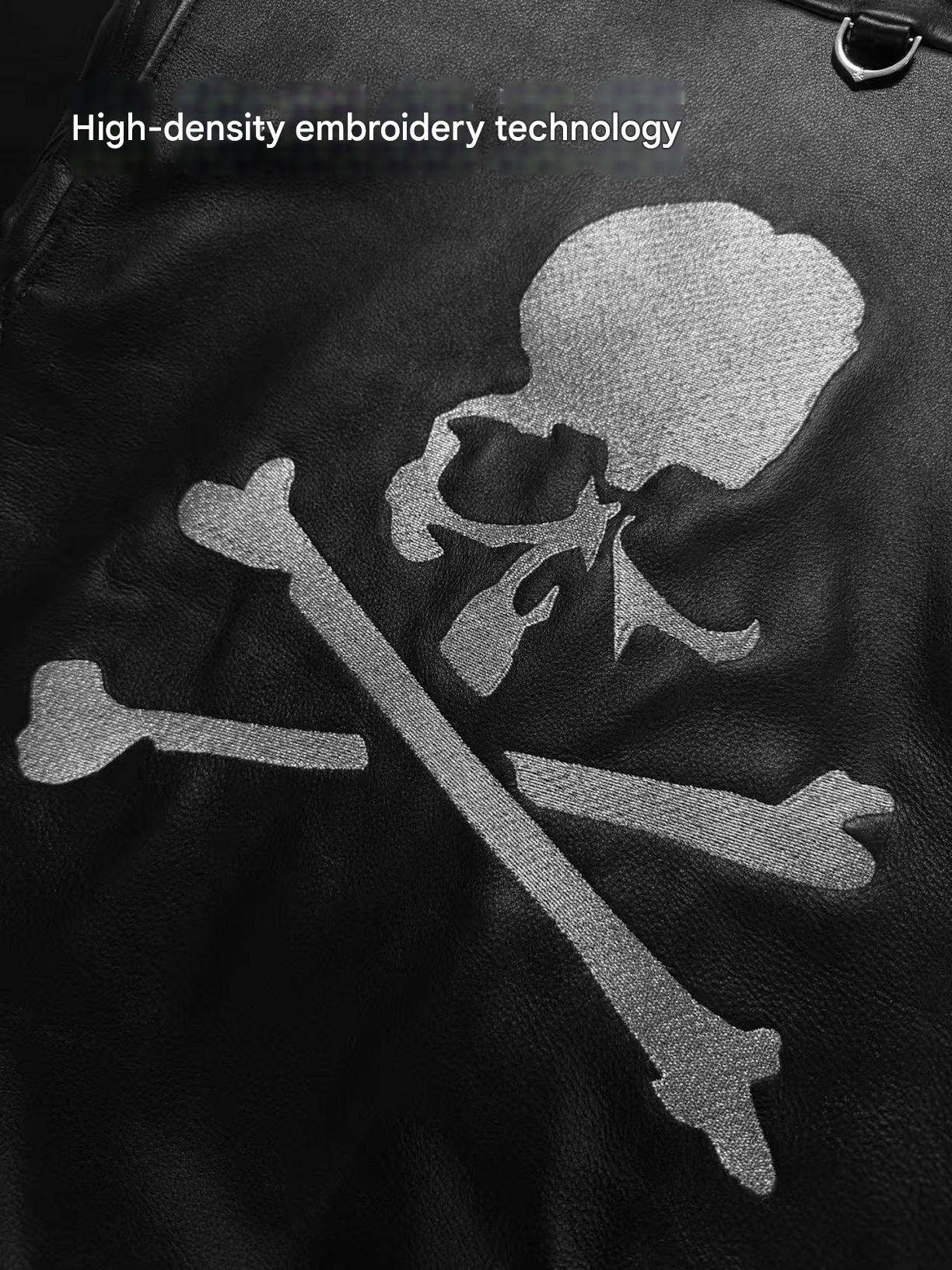 MASTERMIND Skull Embroidery Cowhide Biker Jacket - Luxury Darkwear