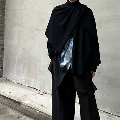 Yohji 21SS Knitted Scarf Cape Pure Wool Shawl Cardigan Outerwear