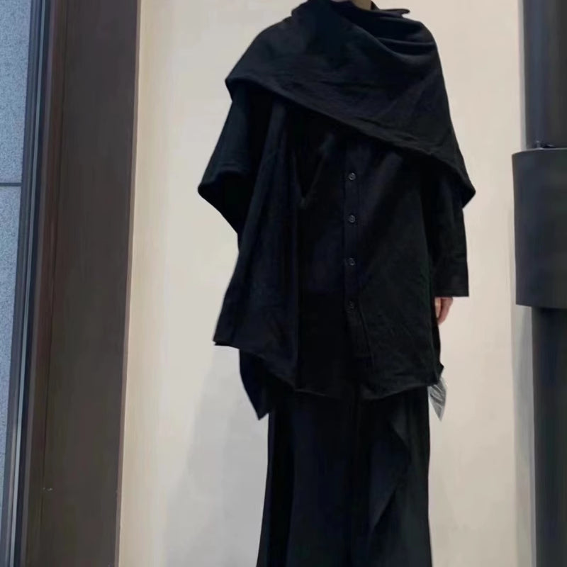 Yohji 21SS Knitted Scarf Cape Pure Wool Shawl Cardigan Outerwear