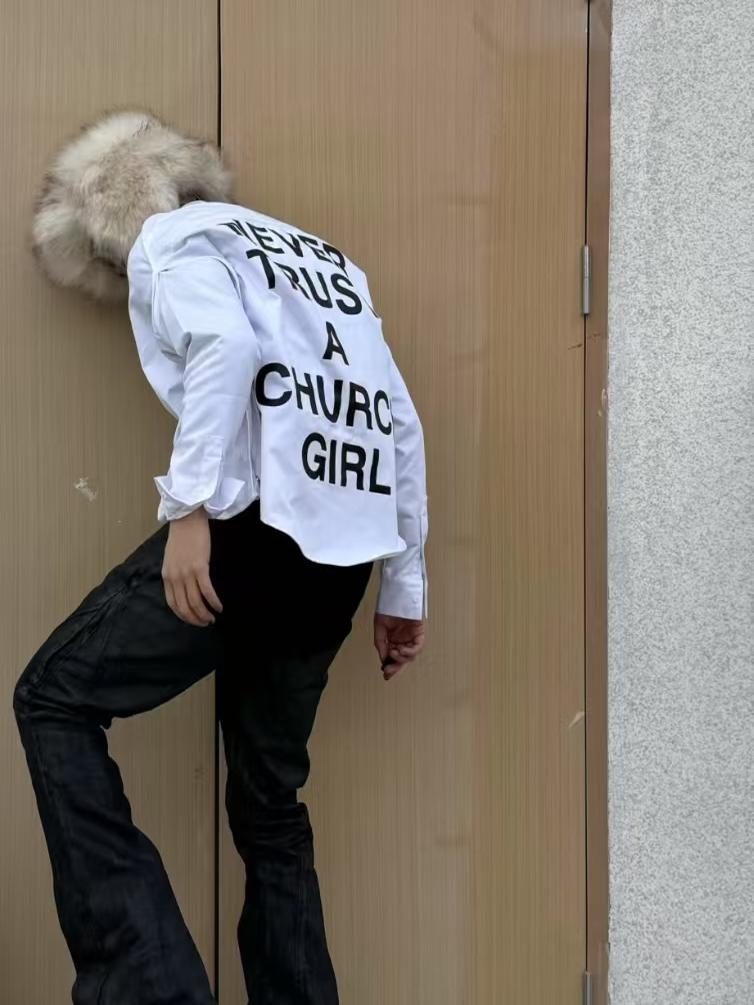 Hood By Air Religious Girl Print Shirt – White Oversized Casual Fit