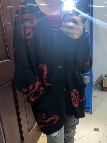 AMIRI 18AW Dark Red Snake - High-Street Wool Cardigan Jackets