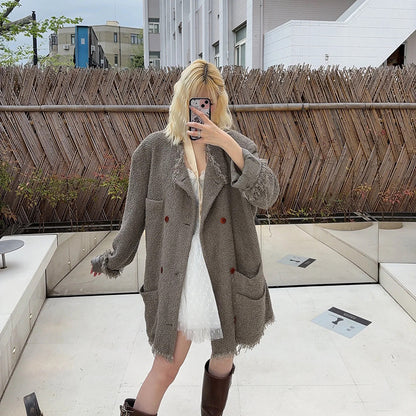 Magliano Hand-Distressed Knit Cardigan - Raw-Hem Bouclé Button-Up Unisex Coat