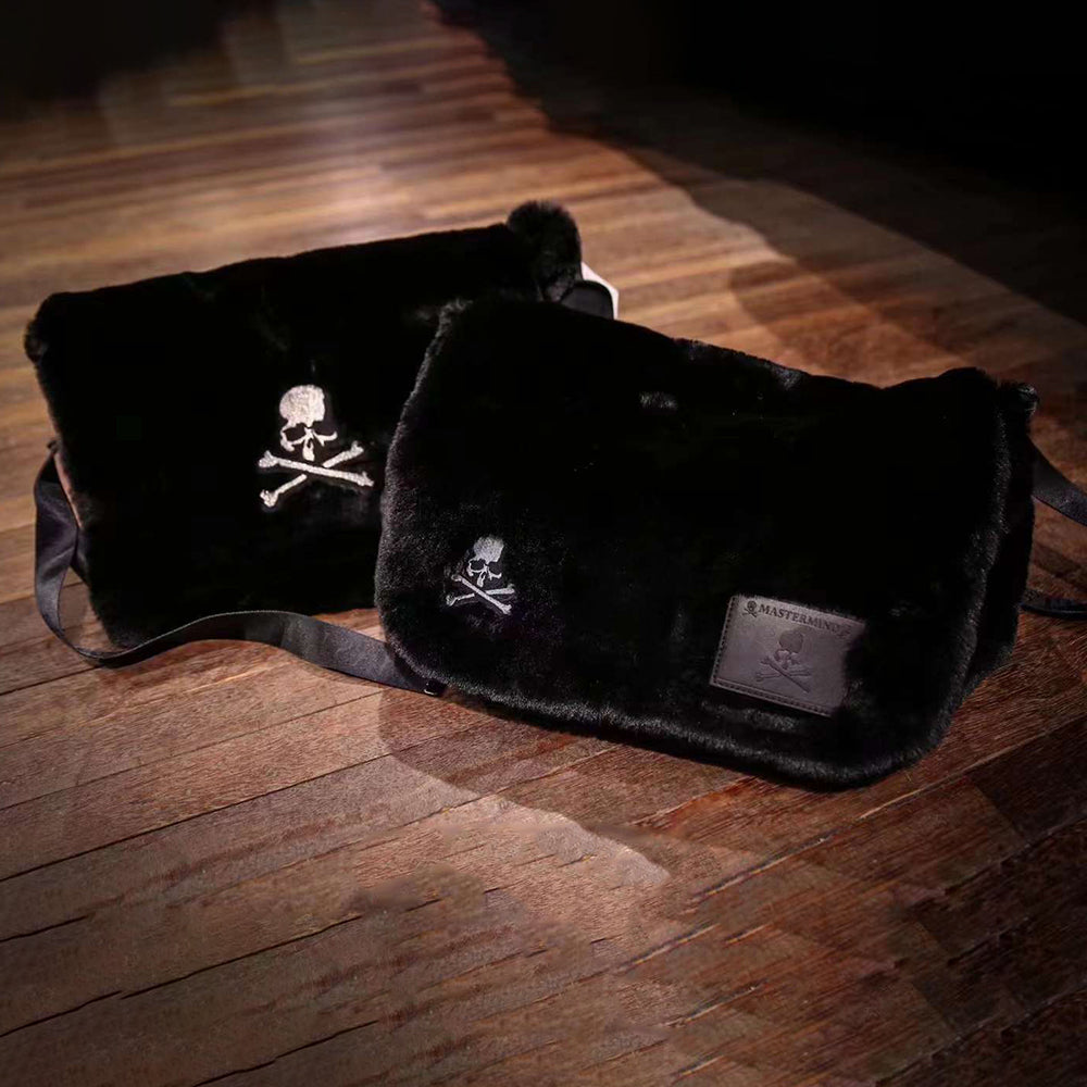 Mastermind MMJOnline Skull Embroidery Dark Fur Large Shoulder Bag- Messenger Bag - 32x40x18(cm)