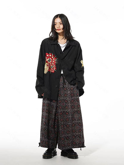 Yohji Yamamoto Hummingbird Embroidered Silk-Linen Jacket Long Sleeve