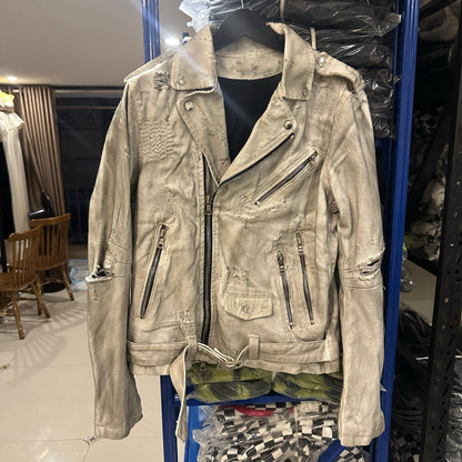 AMIRI 15OG Slim-Waist Destroyed Motorcycle Denim Washed White Jackets