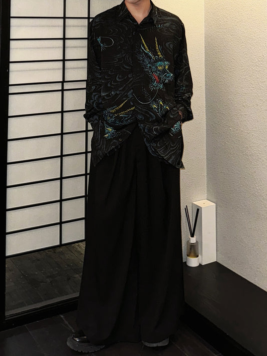 Yohji Yamamoto Ukiyo-e ’Old Dragon’s Fading Dream’ Viscose Long Sleeve Shirt
