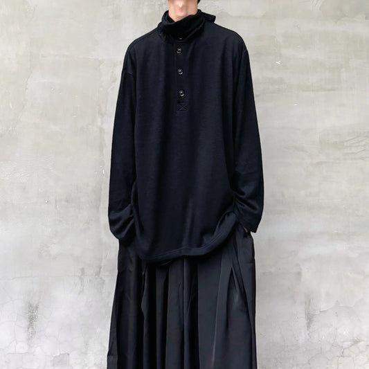 Yohji Yamamoto Merino Wool Knit Sweater Turtleneck Integrated Tie Scarf