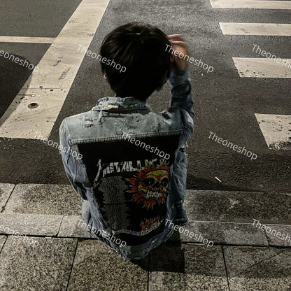 AMIRI 16OG Patchwork Back Kill Denim Jacket Metallica High-Street