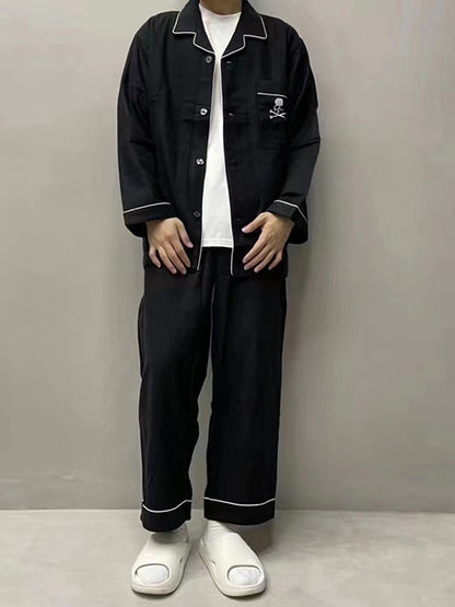 MASTERMIND Ice-Satin Embroidered Skull Pajama Set Couples - MMJ Loungewear