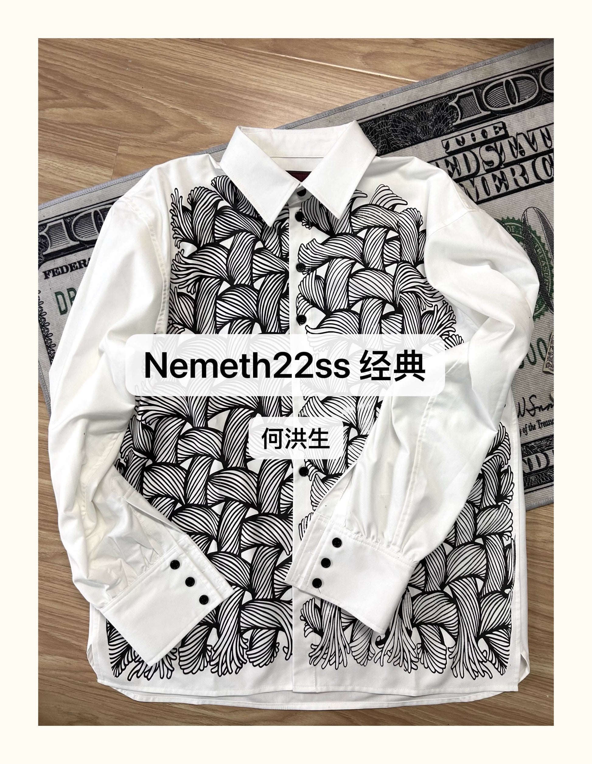 Nemeth 22SS All-Over Knot Print Shirt – Cotton Loose Fit Long Sleeve